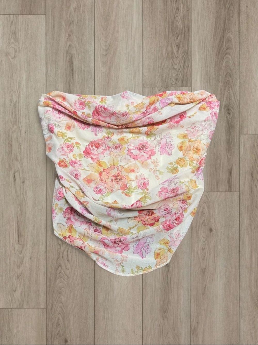 Floral Pink & Yellow Strapless Corset Top
